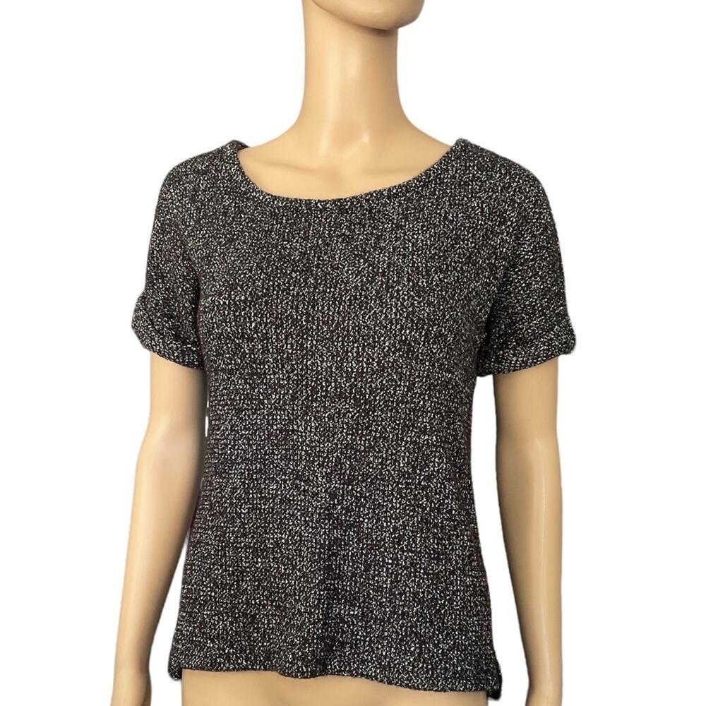 Armani Exchange Knit BLOUSE Womens XXS Black Cuffed Short Sleeves Stretch Casual